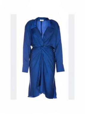 NWT Zadig & Voltaire Rozo Satin Dress Ruched Mini Dress Blue XS